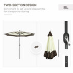 Brown and cream striped parasol umbrella with two-section pole for easy storage