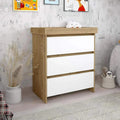 Kids wooden baby changing unit with white drawers and light oak frame