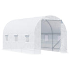 White walk-in polytunnel greenhouse with mesh window and zip door opening