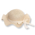 Ecru straw baby hat with wide brim and ribbon trim bow