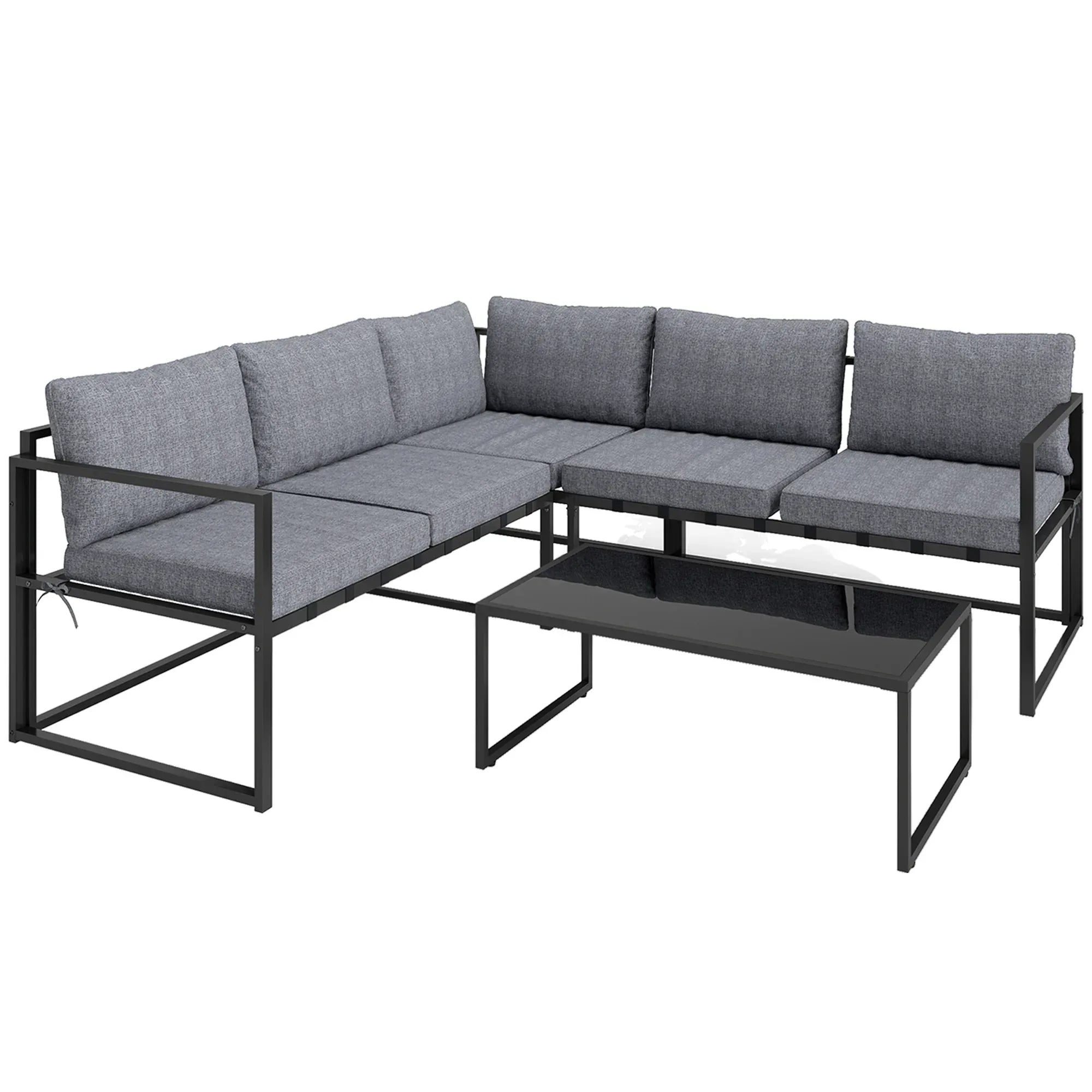 Three-Piece L Shaped Garden Furniture Set with Cushions - Grey - Bobobiy