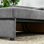 Light grey sofa bed armrest and fabric corner detail with visible legs