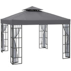 Grey 3x3 m patio gazebo canopy with mesh mosquito net curtains and steel frame