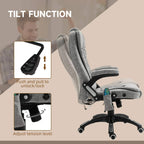 Grey massage recliner chair showing tilt function lever and recline footrest