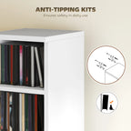 White CD media storage tower with anti-tipping kit hardware on top