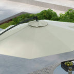 Cream cantilever patio parasol with vented top, open canopy on outdoor patio