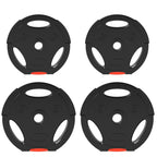 Black weight plate set with four plates, grip handles and center hole