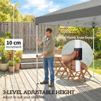 Dark grey pop-up canopy gazebo corner with height-adjustable leg support