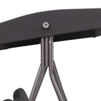 Canopy adjustment knob and dual legs on black swing chair hammock frame, close-up