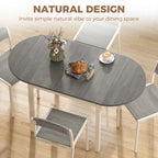 Grey drop-leaf dining table with white legs, fully opened oval tabletop
