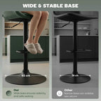 Black wide round base under a green bar stool for stable seating