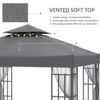 Grey double-canopy gazebo soft top with vented roof and mesh side curtain panels
