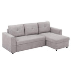 Light grey 3-seat sofa bed with pull-out chaise and tufted back cushions