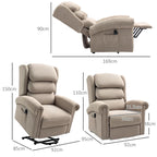 Khaki velvet-feel electric recliner chair on black power base, side view