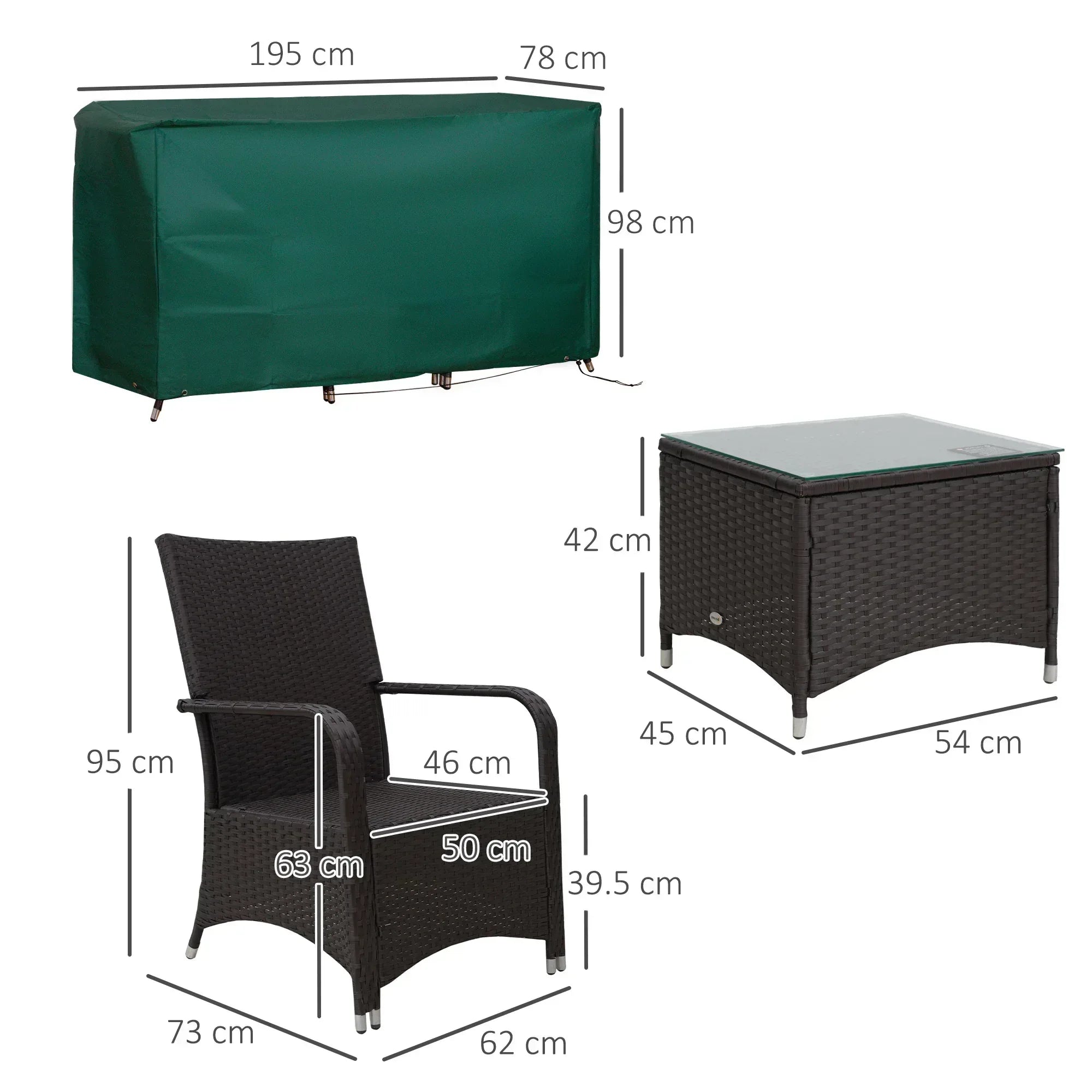 3 Pieces Rattan Bistro Set with Furniture Cover, Wicker Garden Furniture Set, Glass Top Coffee Table and Chairs with Cushions for Outdoor, Patio, Balcony, Cream White - Bobobiy