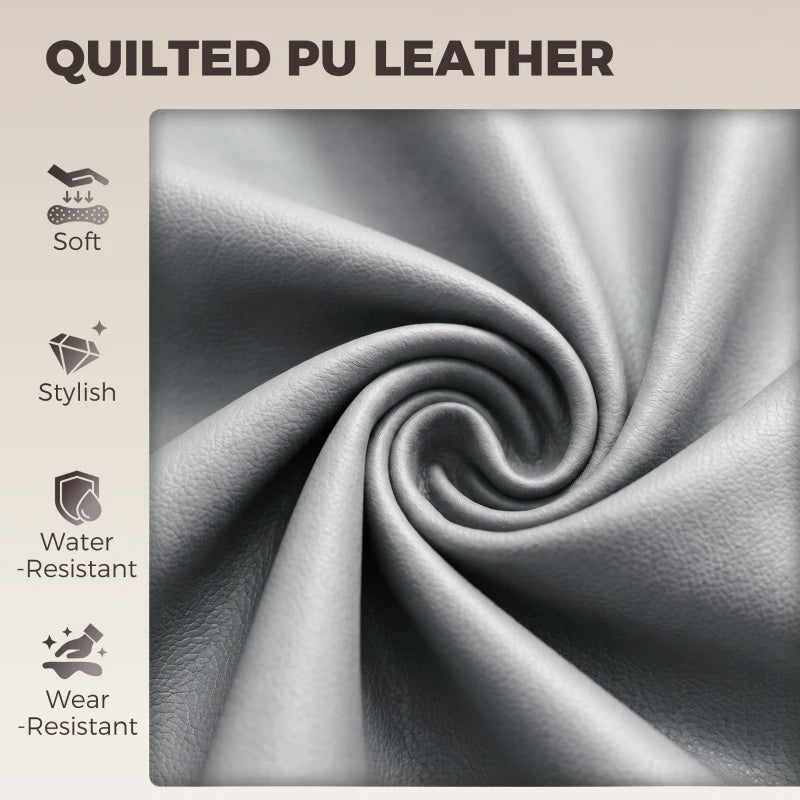 Grey quilted PU leather cushion surface with visible stitched pattern
