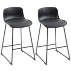 Black PU leather counter-height bar stools set of 2 with curved back and metal legs
