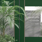 Green canopy side panel with clear window panels and metal corner support