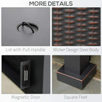 Square propane fire pit table with black lid and pull handle