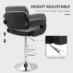 Black PU leather height adjustable swivel bar stool with handle and round metal base
