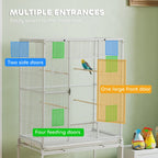 White bird cage showing front access doors and large front opening