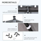 Grey metal pergola gazebo hardware details, canopy attachment and mounting brackets