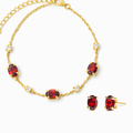 18k gold vermeil garnet gemstone necklace with red oval center stones and chain