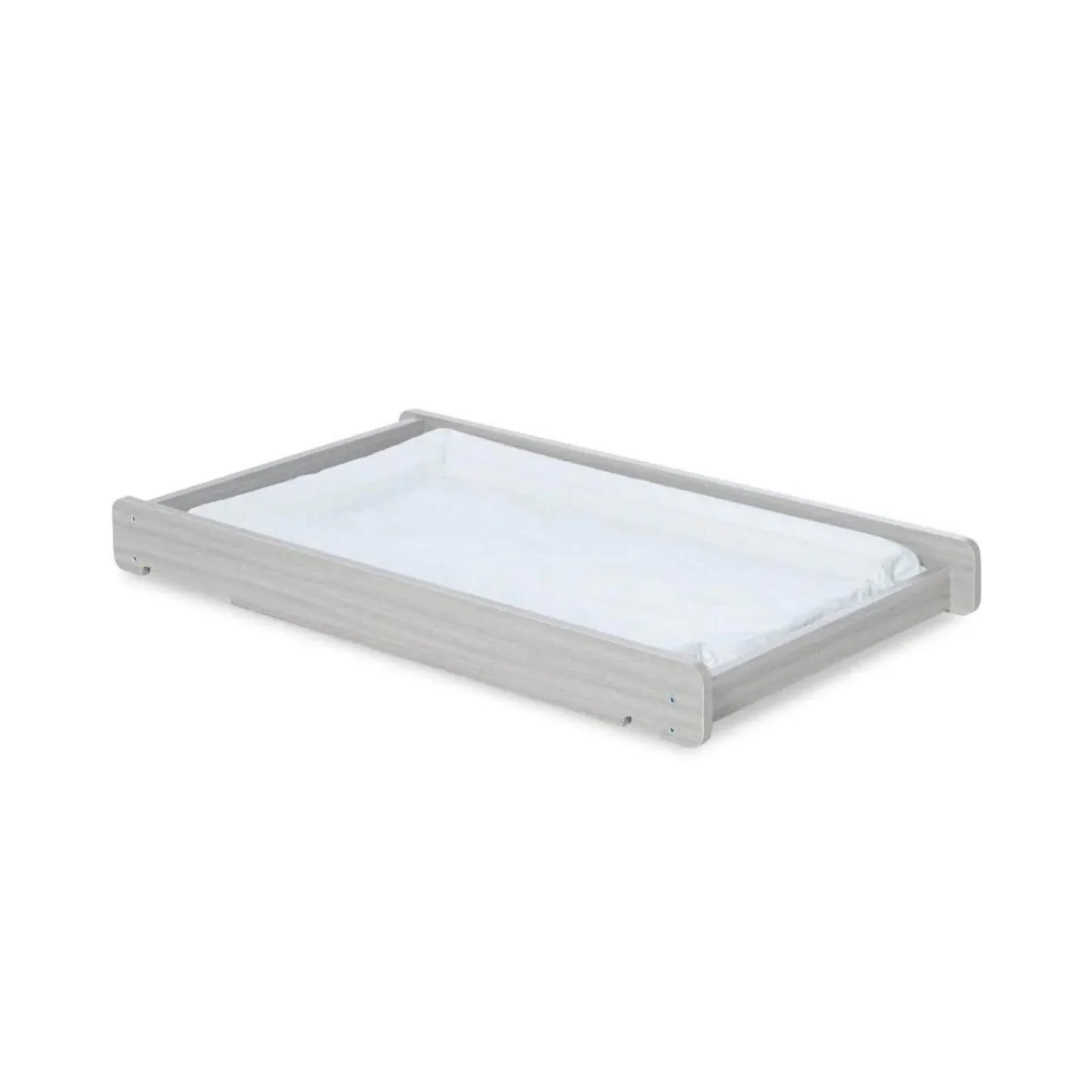 Ash grey cot top changer tray with corner brackets and raised edges