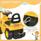 Yellow ride-on excavator tractor pull cart rear with safety rope attachment area