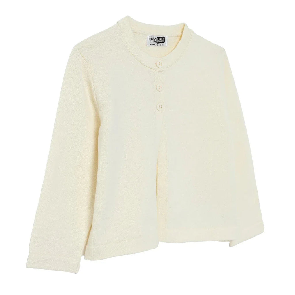 HelloBaby Girls Knitted Cardigan Buttoned Berry Belle Peter Pan Collar Long Sleeve - Ecru