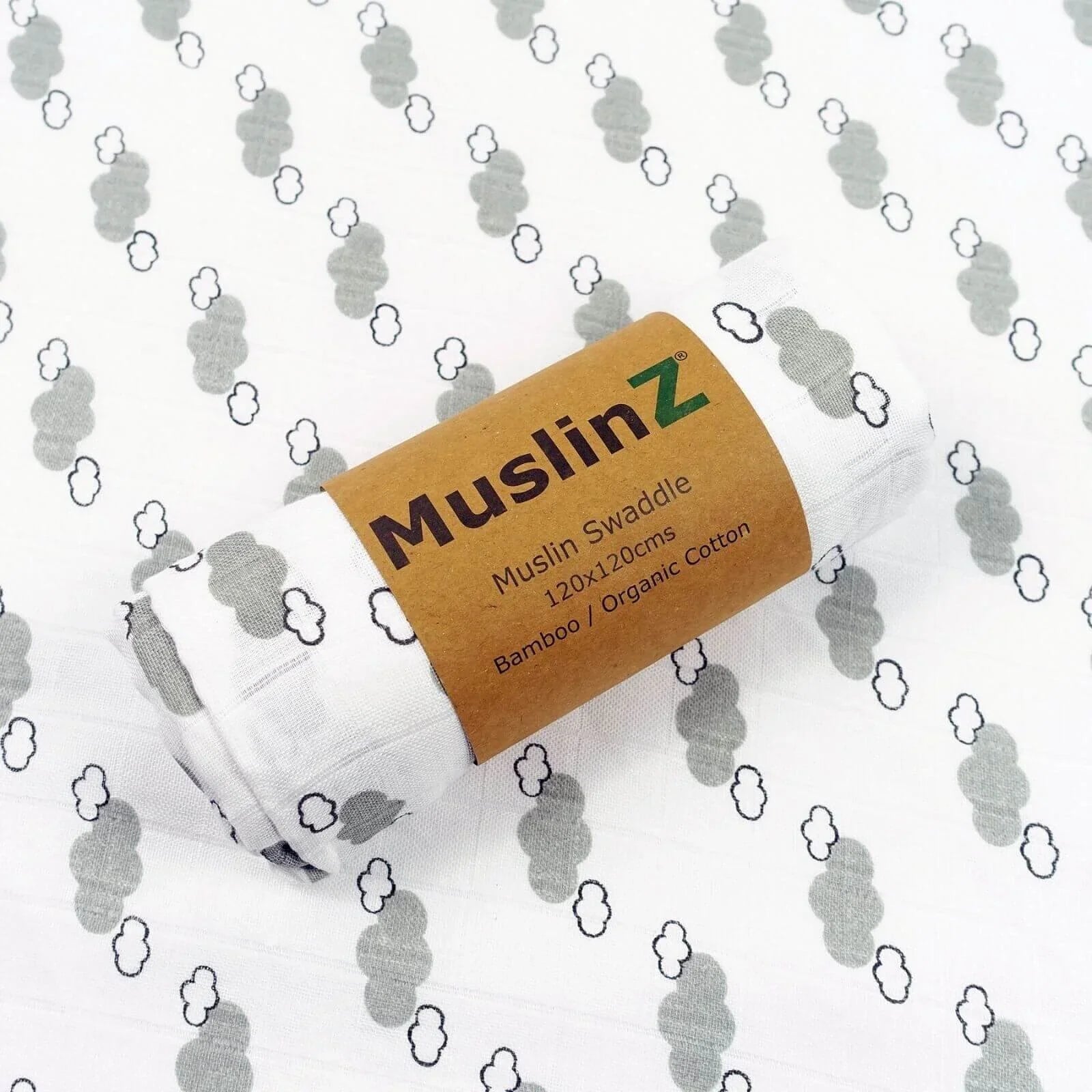 MuslinZ Bamboo/Organic Cotton Muslin Swaddle 120x120cm - Grey Cloud