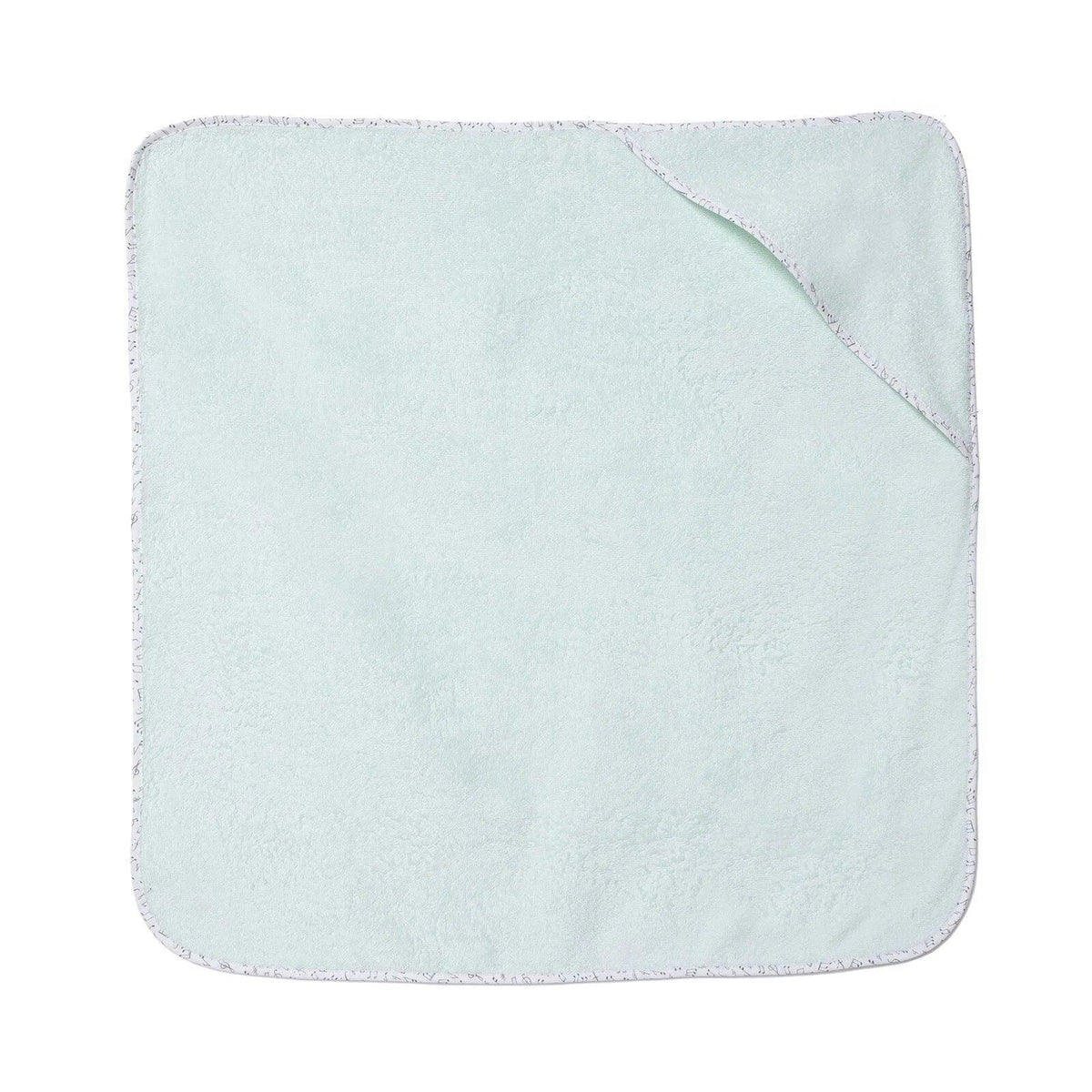 Baby bath towel square, light blue with diagonal stitched seam