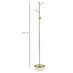 Gold standing floor lamp with three round globe shades and round foot base