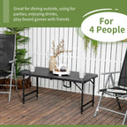 Dark grey foldable outdoor dining table with tabletop surface and black metal base