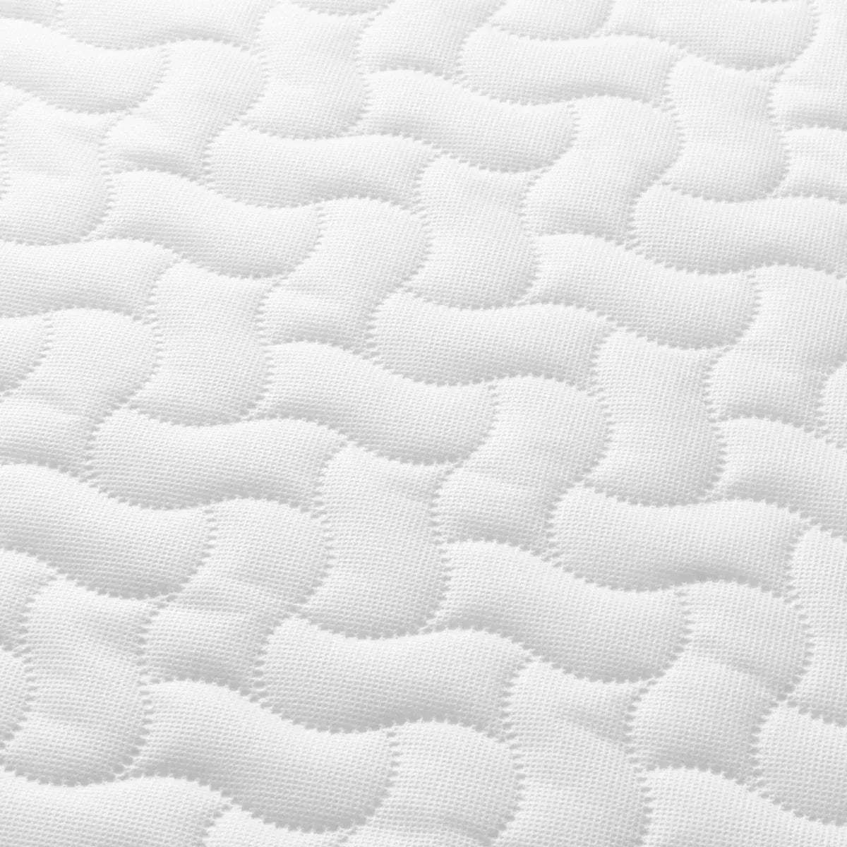 Close-up of white quilted fabric with stitched textured pattern