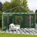 Green canopy side wall set with metal frame and large window panels