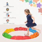 Kids using multicolored stepping stones balance beam obstacle course for balance training