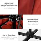 Wine red polyester umbrella canopy with powder-coated aluminum pole and cross base