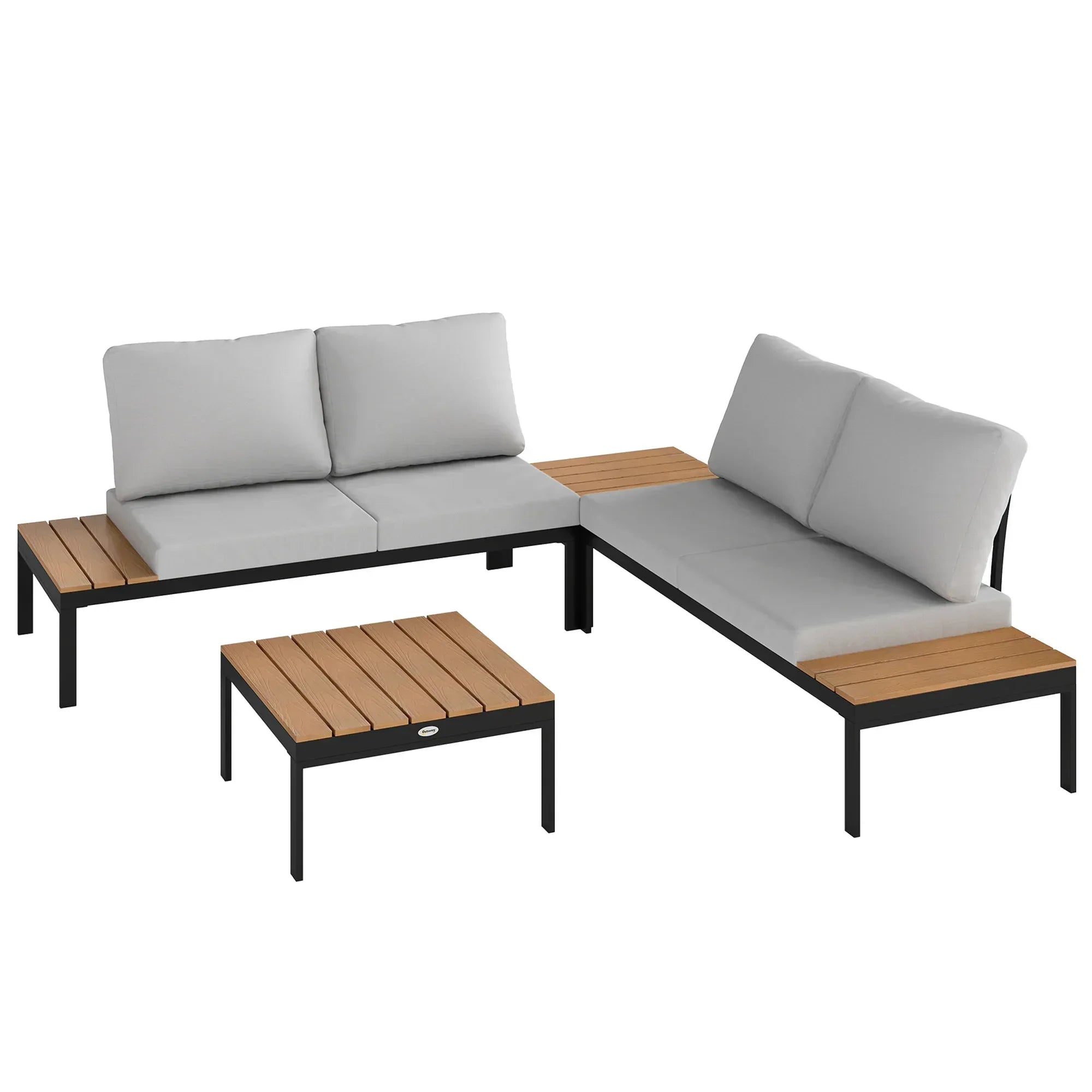 Four-Piece Garden Corner Sofa Set with 2 Loveseats and 2 Coffee Tables - Teak - Bobobiy