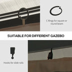 Dark brown gazebo sidewall curtains with C rings and slide-rail hooks