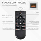 Black electric fireplace remote control with timer, date, heat level, and dimmer buttons