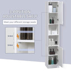 White tall cabinet with mirror, adjustable internal shelves and two doors open