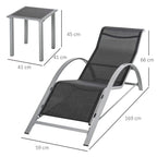 Single curved sun lounger with dark mesh seat and silver arched base
