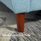 Light blue sofa corner with solid wooden legs and fabric upholstery