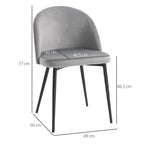 Grey upholstered dining chair with arched back, padded seat, and black metal legs
