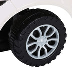 White toddler ride-on car wheel with tread tire and silver plastic spokes
