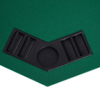 Green poker table top corner detail with black chip tray and oval cup slot