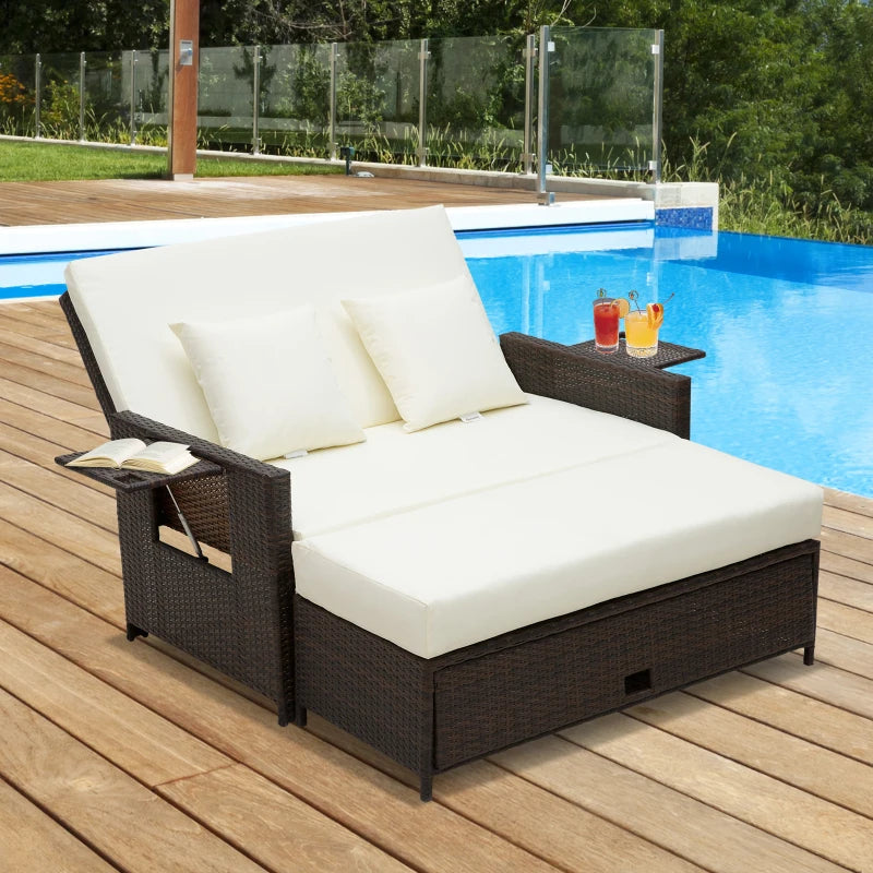 Rattan Sun Lounger 2 Seater Day Bed-Brown