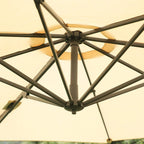 Umbrella parasol center hub with metal rib supports and tilt hardware