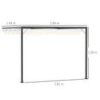 Lean-to pergola frame with cream retractable canopy and four sturdy corner posts